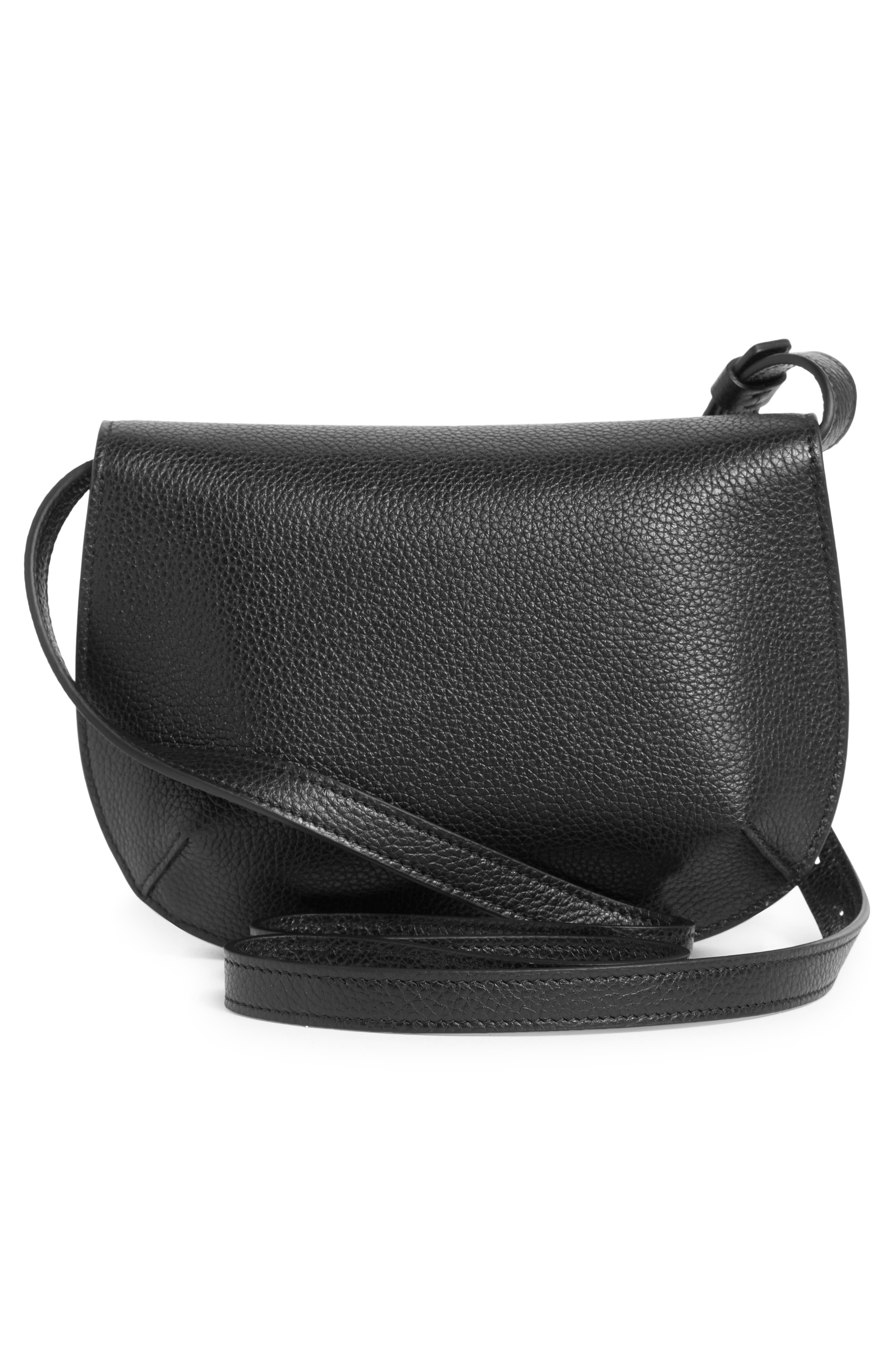 FERRAGAMO Lizzy Double Gancio Leather Crossbody Bag, Alternate, color, Nero/ Flame Red