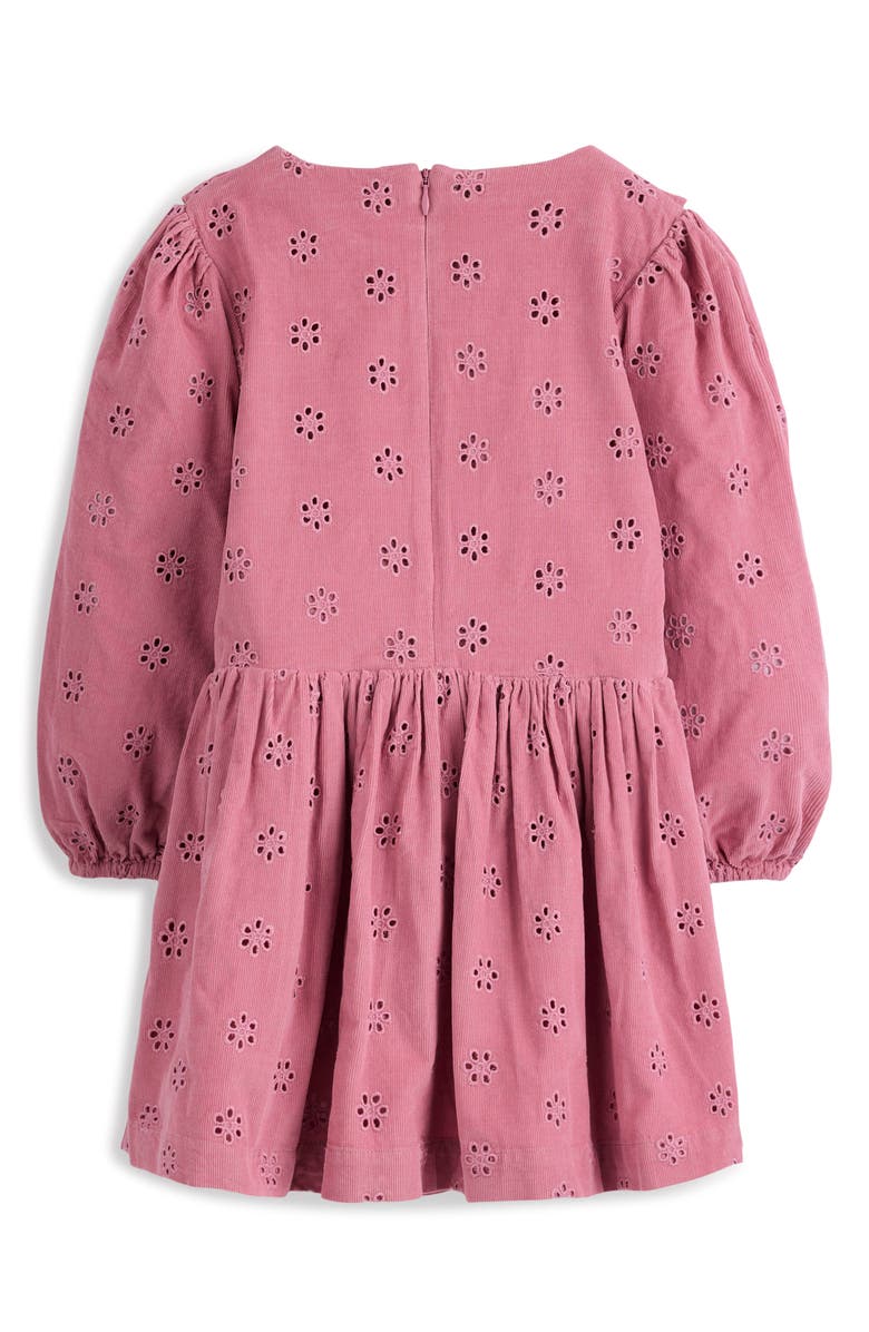Mini Boden Kids' Floral Eyelet Long Sleeve Cotton Corduroy Dress, Alternate, color, Pink Haze