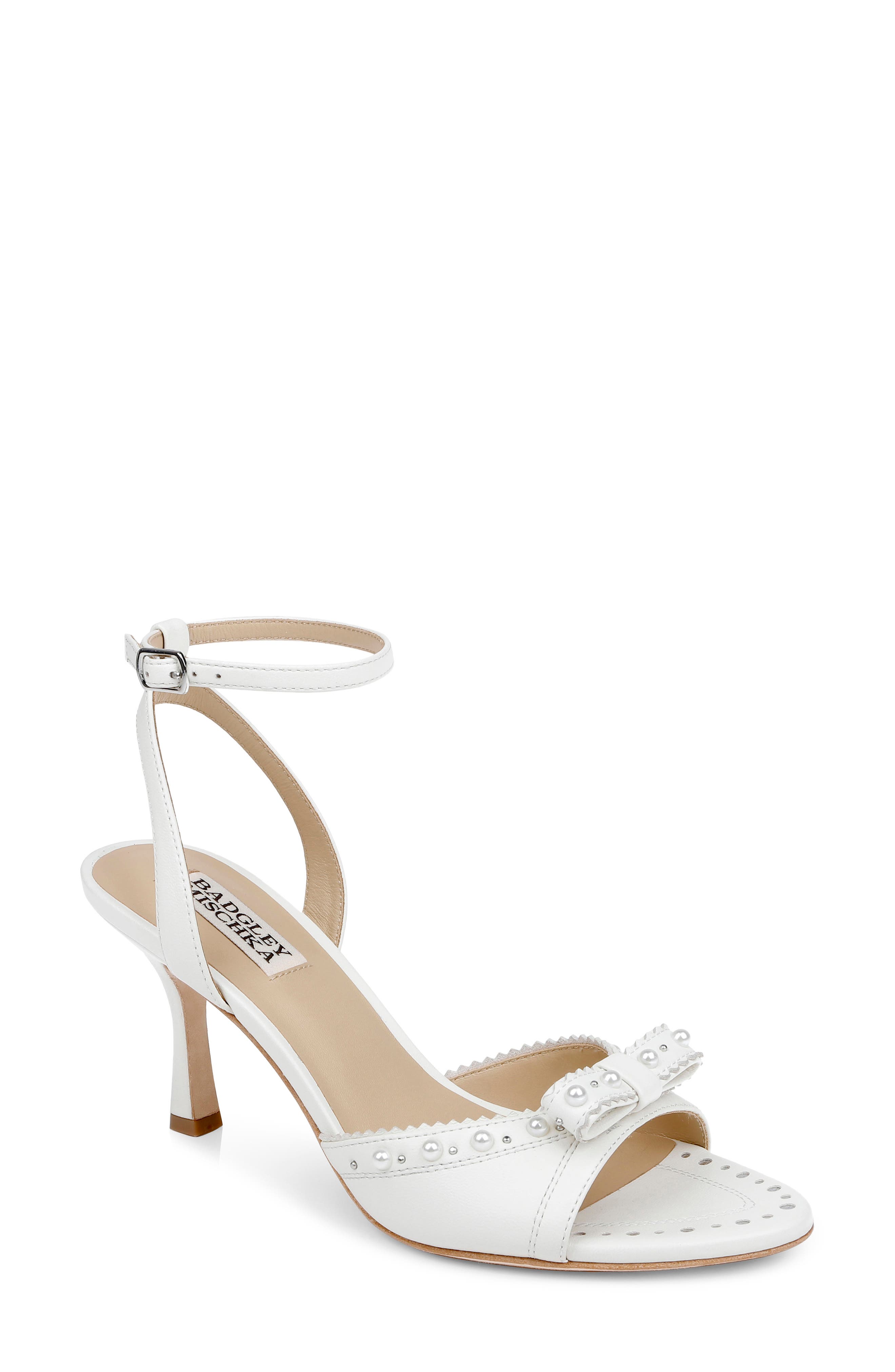 Badgley Mischka Bridal Giuliana Ankle Strap Sandal, Main, color, White Leather