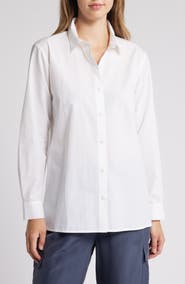 Eileen Fisher Classic Collar Easy Organic Cotton Button-Up Shirt