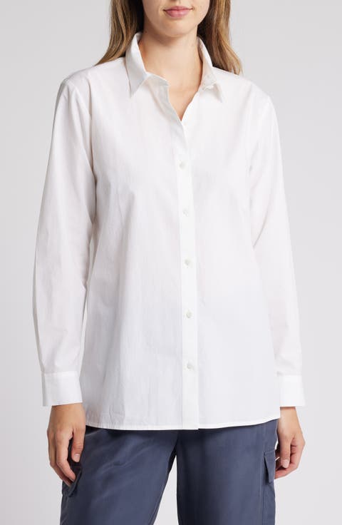 Eileen Fisher Classic Collar Easy Organic Cotton Button-Up Shirt
