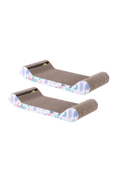 Rini 23.75" Modern Cardboard Lounge Bed Cat Scratcher with Built-In Bell Toys and Catnip (Set of 2)