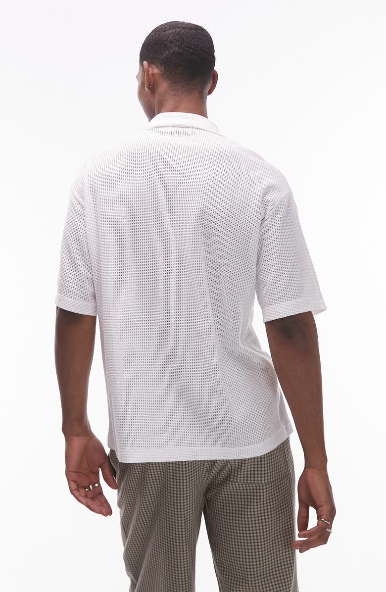 Topman Floral Appliqué Mesh Camp Shirt, Alternate, color, White