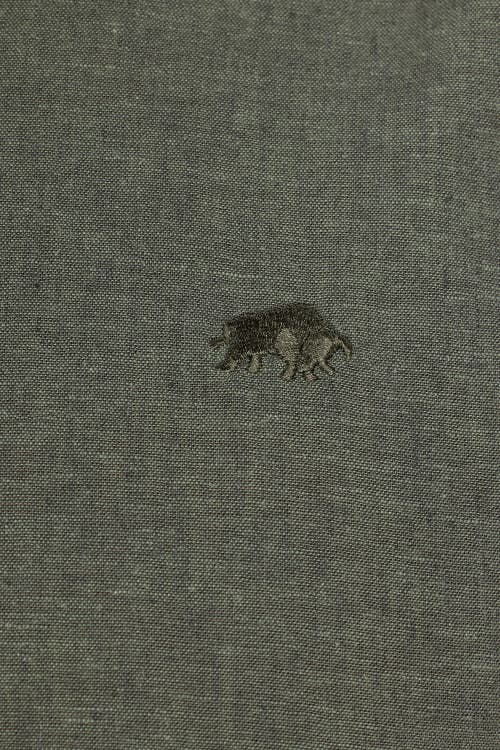 Raging Bull Long Sleeve Linen Shirt In Green