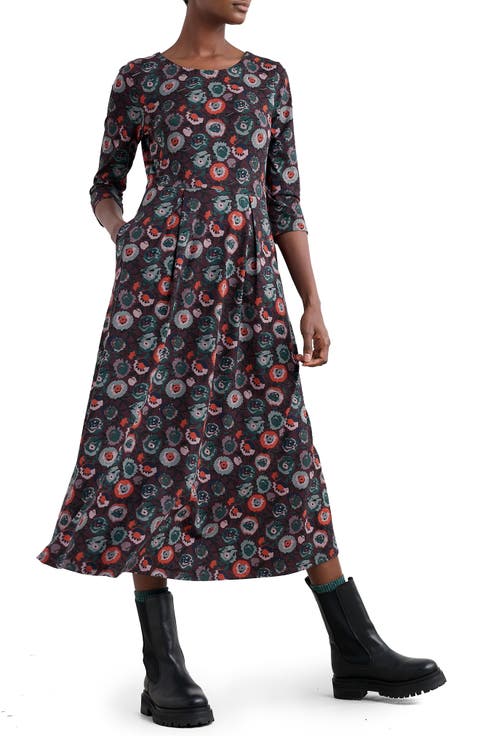 Veronica Print Stretch Organic Cotton Jersey Midi Dress