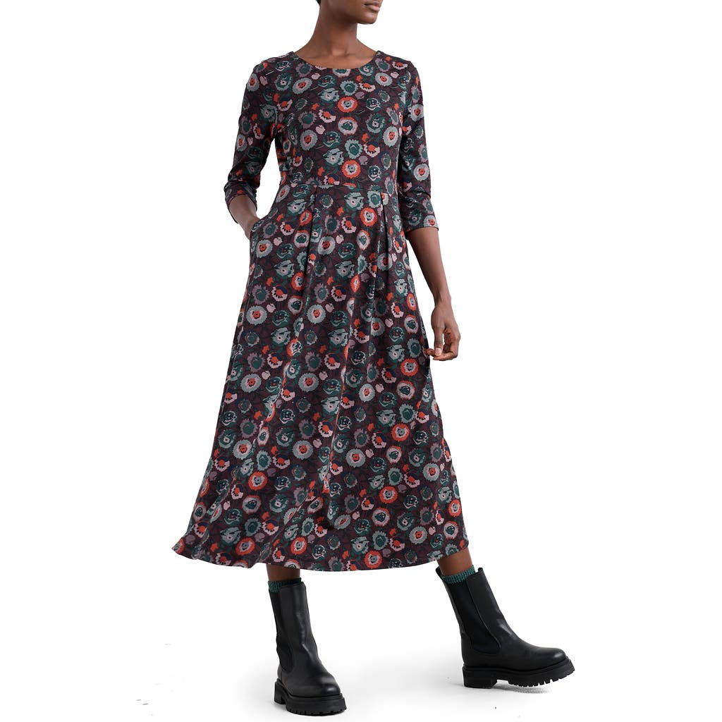 Seasalt Cornwall Veronica Print Stretch Organic Cotton Jersey Midi Dress In Blue