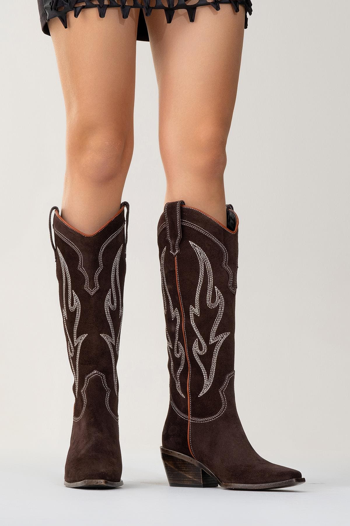 Pietro Leather Western Knee High Boot, Alternate, color, Dark Brown Suede Leather