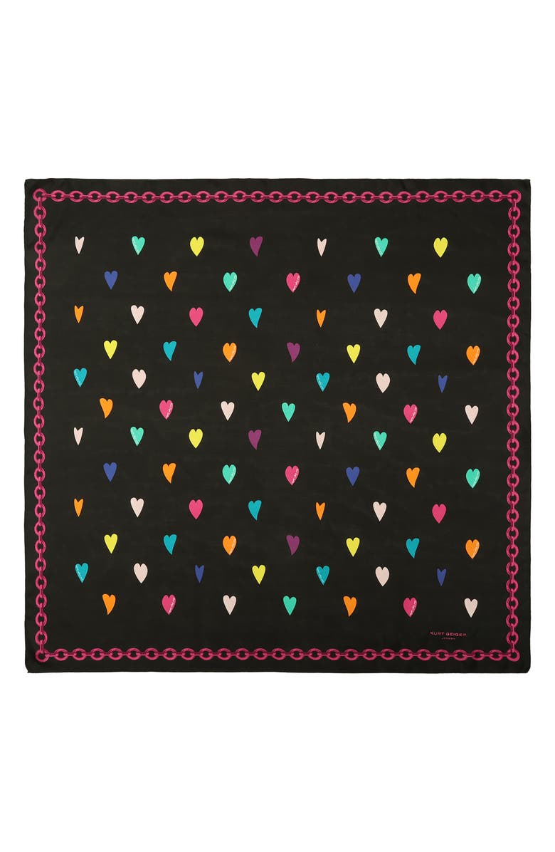 Kurt Geiger London Rainbow Hearts Large Square Silk Scarf, Alternate, color, Classic Rainbow