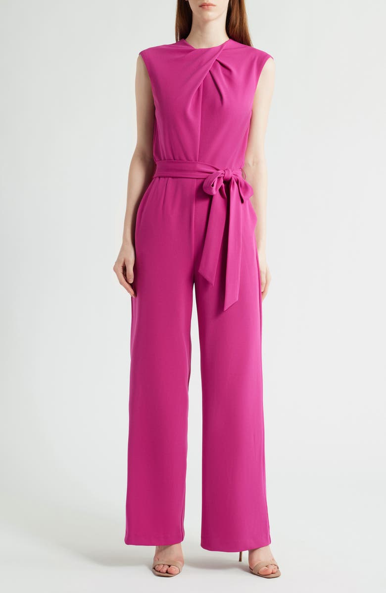 Tahari ASL Cross Neck Sleeveless Scuba Crepe Jumpsuit, Main, color, Wild Berry