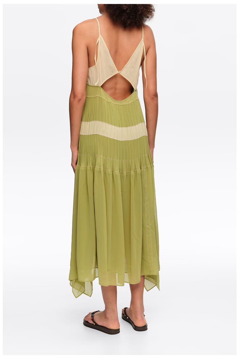 Two-Tone Pleated A-Line Strappy Dress, Alternate, color, LIGHT GREEN