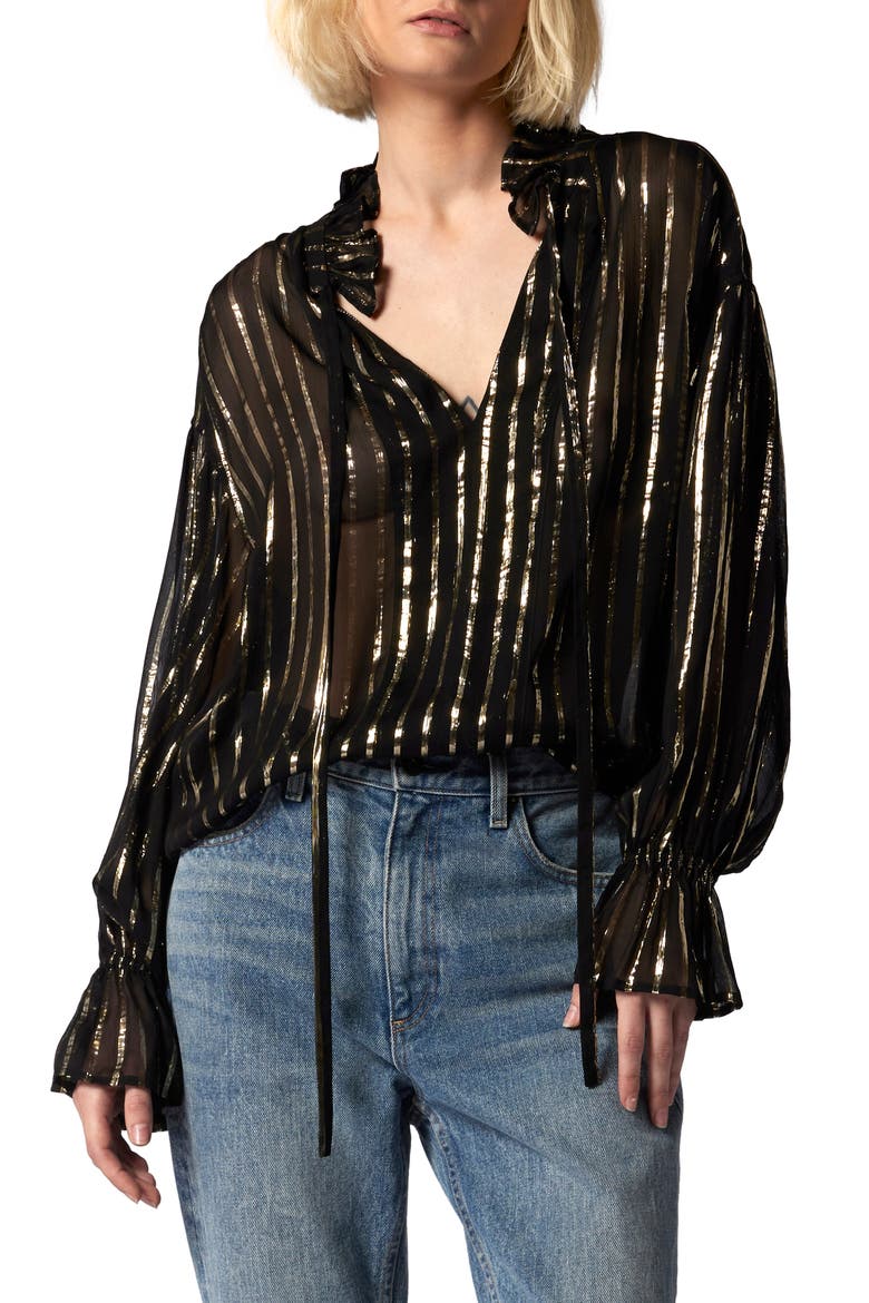 Farah Stripe Metallic Cutout Blouse, Main, color, TRUE BLACK