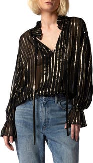 Equipment Farah Stripe Metallic Cutout Blouse