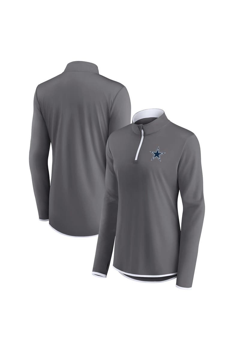 Women's Fanatics Branded Gray Dallas Cowboys Corner Long Sleeve 1/4 Zip Top, Main, color, Gray