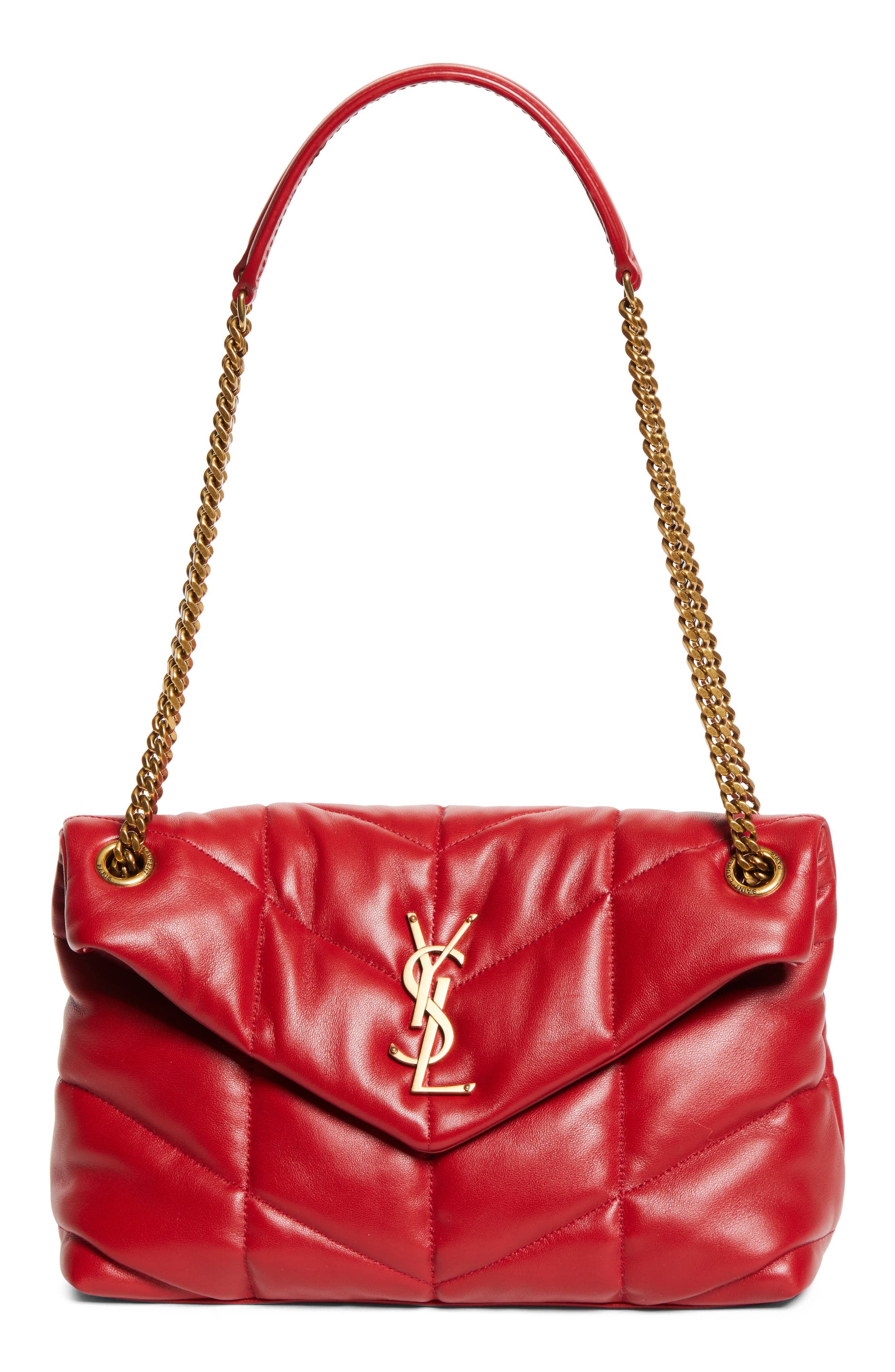 Saint Laurent Small Loulou Leather Puffer Bag, Main, color, New Red Danger