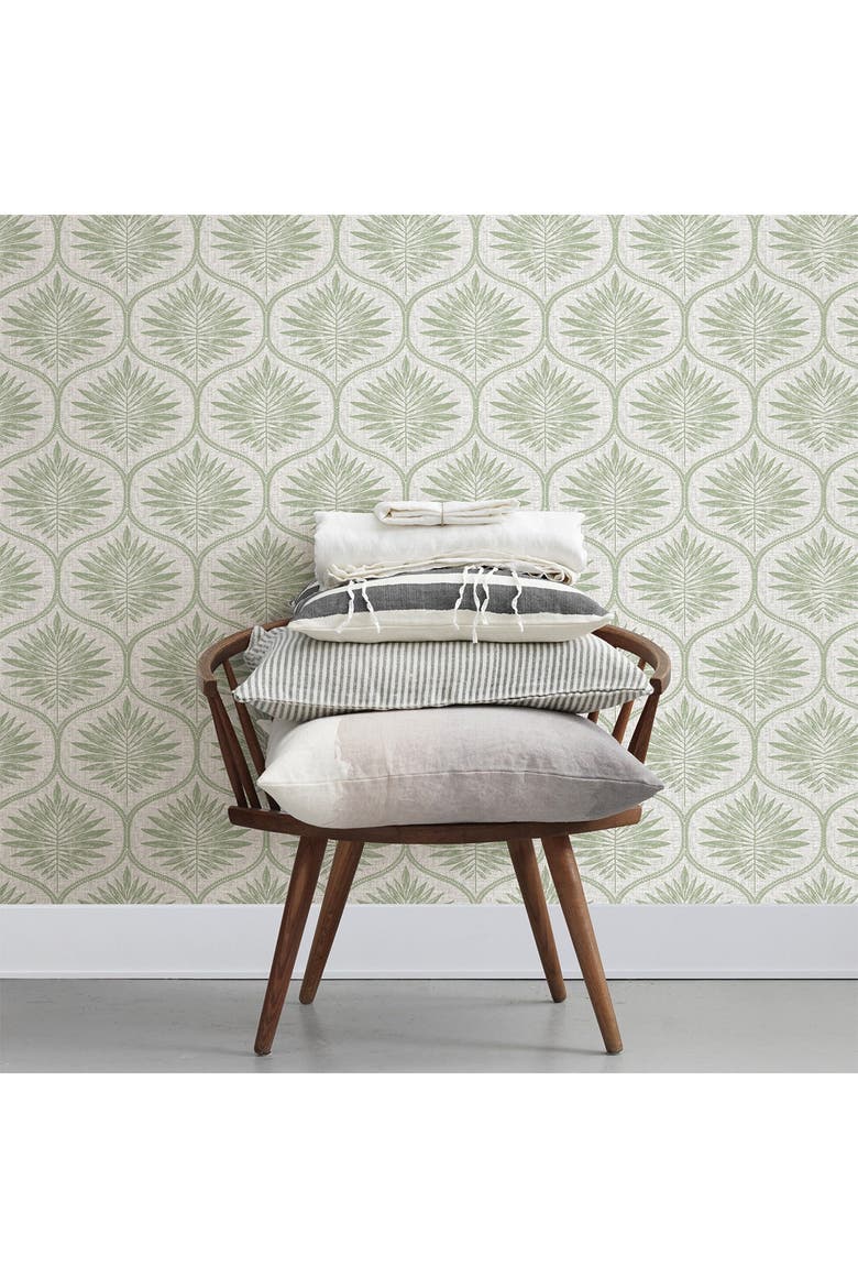 Green Primitive Leaves Peel & Stick Wallpaper, Alternate, color, GREEN