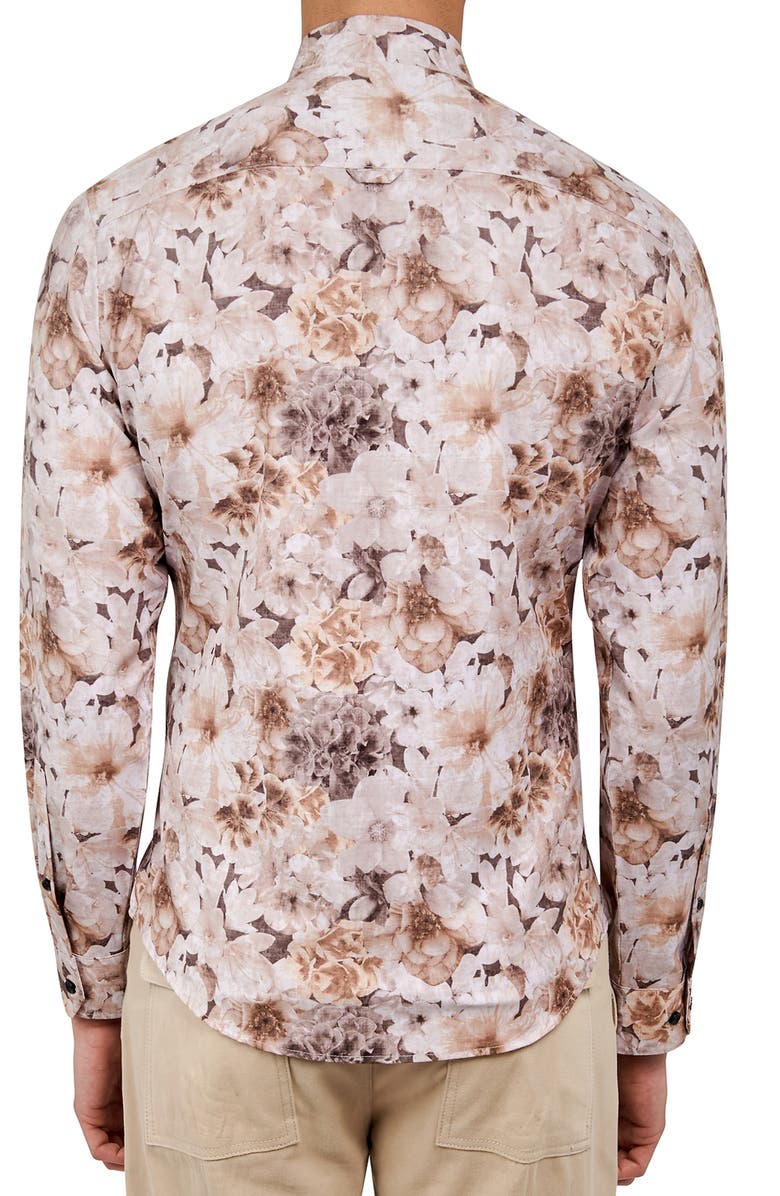 Brooklyn Brigade Slim Fit Floral 4-Way Stretch Performance Long Sleeve Shirt, Alternate, color, Tan