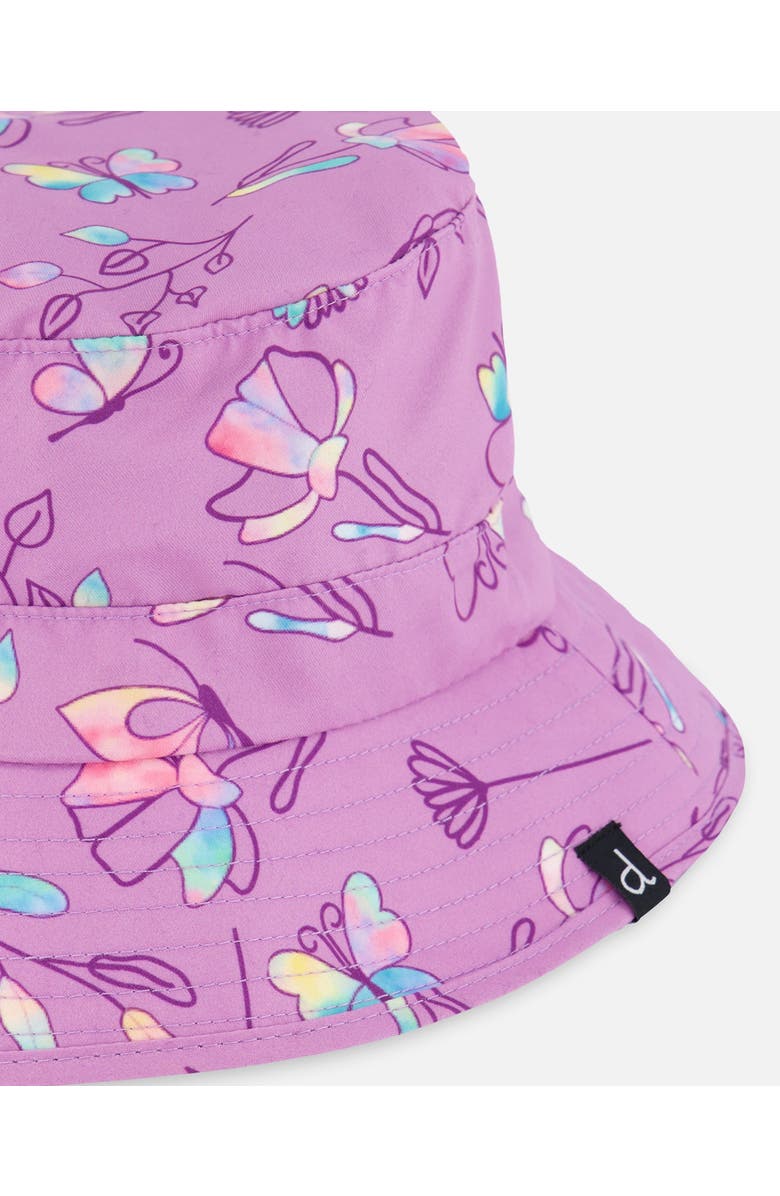 Deux par Deux Little Girl's Printed Beach Sun Hat Old Mauve And Multicolored Butterflies, Alternate, color, Mauve,Multicolored Butterflies