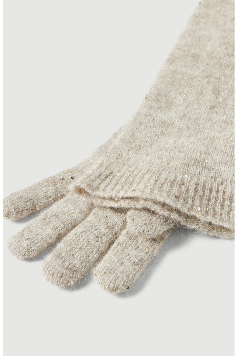 Lace flowers knit long gloves in sparkling mohair and virgin wool, Alternate, color, Buff