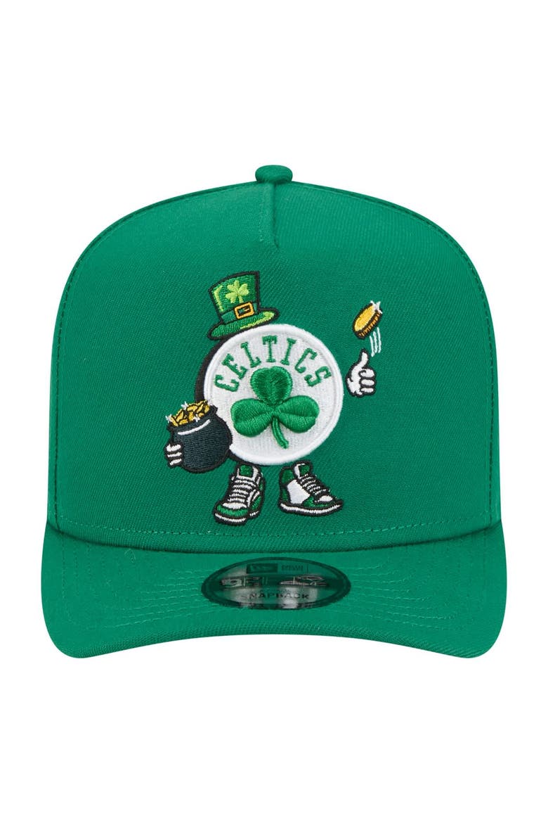 Men's New Era  Kelly Green Boston Celtics Injection Cartoon Logo A-Frame 9FIFTY Adjustable Hat, Alternate, color, Kelly Green