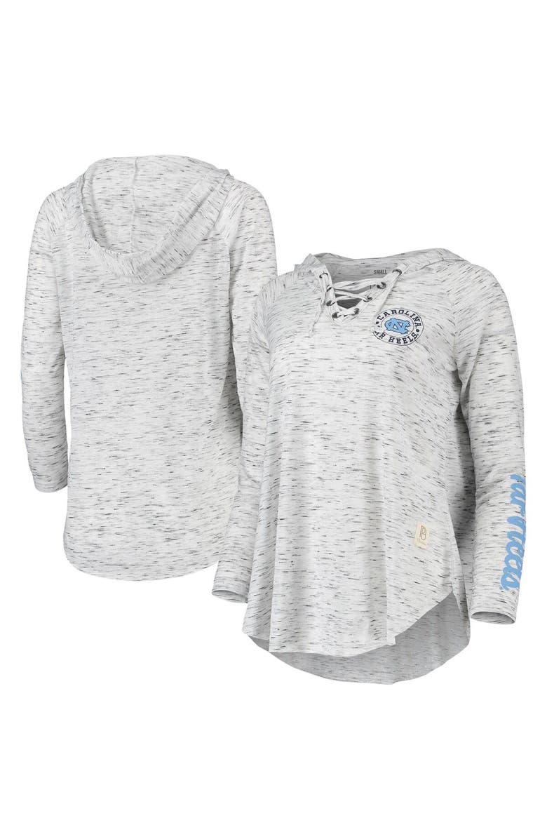 PRESSBOX Women's Pressbox Gray North Carolina Tar Heels Space Dye Lace-Up V-Neck Long Sleeve T-Shirt, Main, color,
