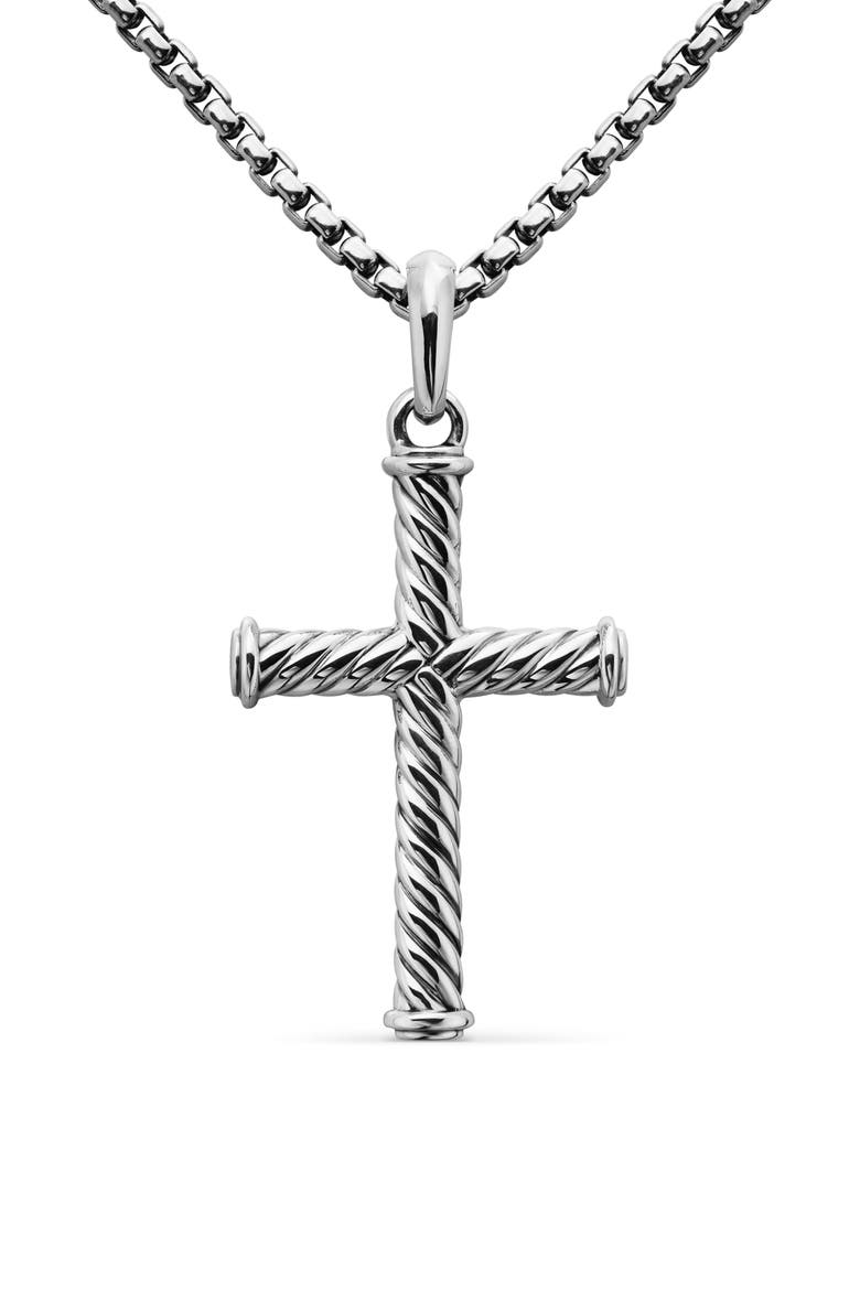 Cable Cross Pendant in Sterling Silver, 35mm, Main, color, SILVER