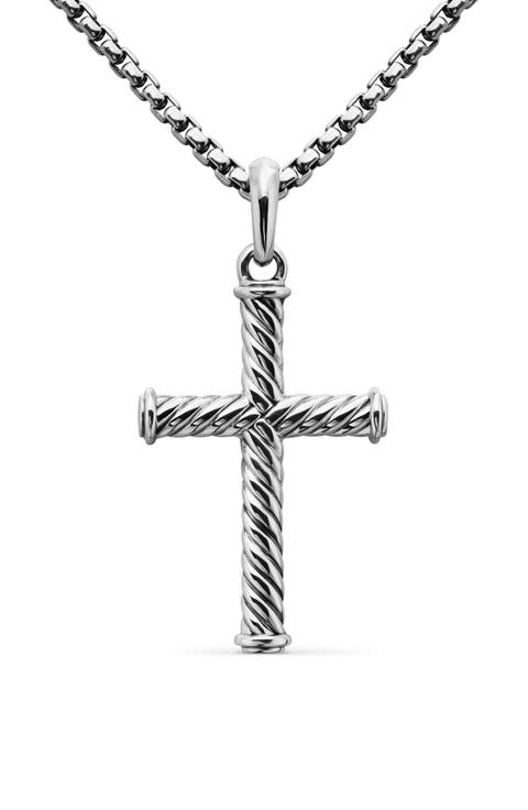 Cable Cross Pendant in Sterling Silver, 35mm
