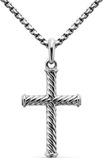 Cable Cross Pendant in Sterling Silver, 35mm