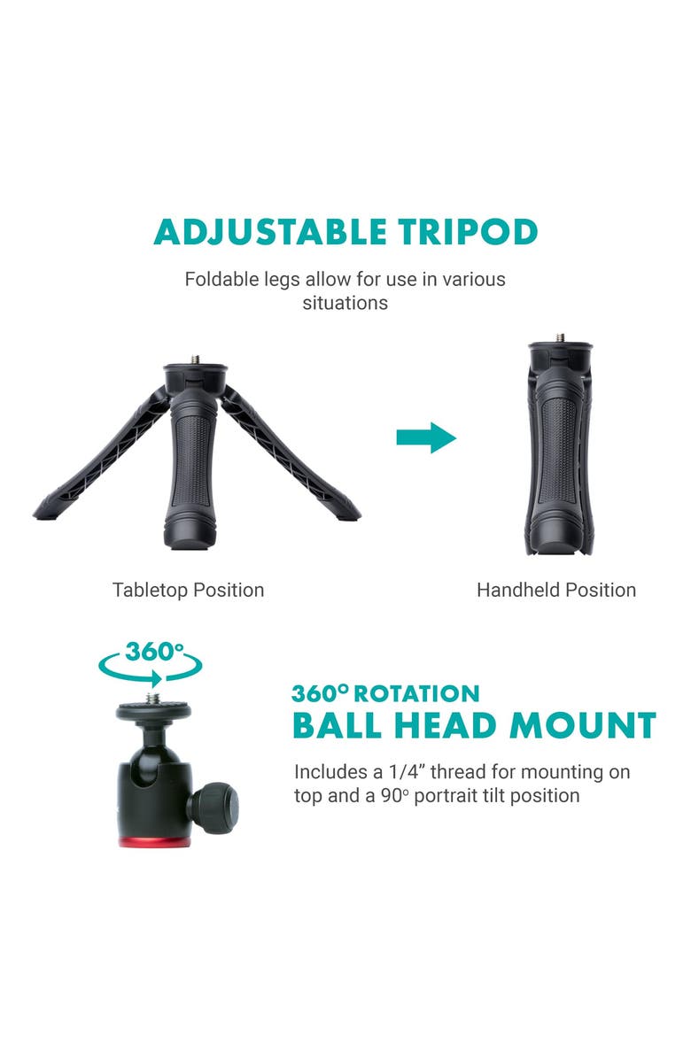 MOVO USB-C Vlogging Kit for iPhone 15 and up with Fullsize Tripod, Alternate, color, Black