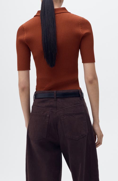 Mango Rib Short Sleeve Polo Sweater In Brown