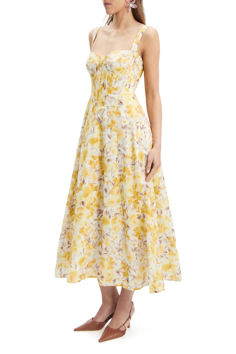 Lilah Corset Midi Dress, Alternate, color, YELLOW FLORAL