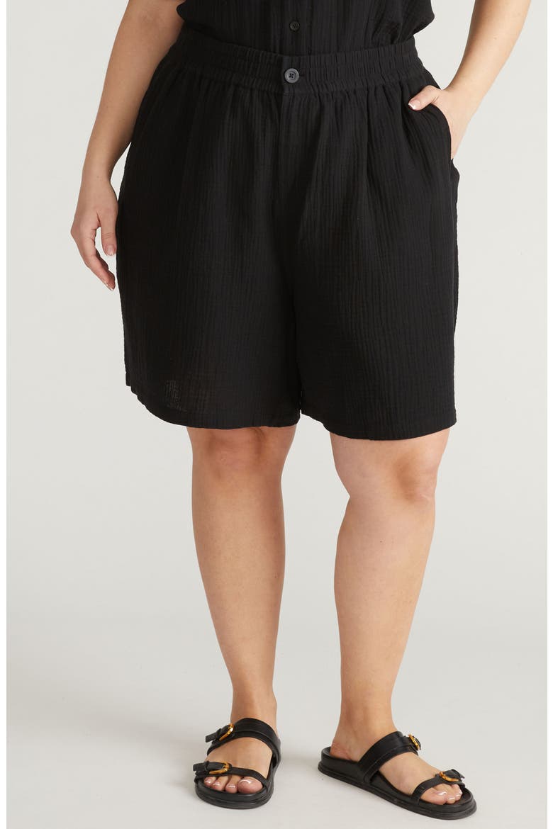 Cotton Gauze Beach Shorts, Main, color, BLACK
