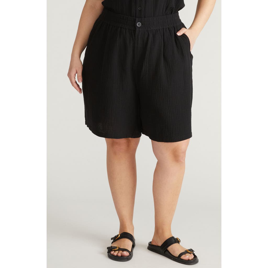 Universal Standard Cotton Gauze Beach Shorts In Black