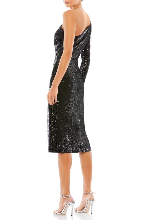 Mac Duggal One-shoulder Sequin Gown With Thigh-high Slit In Black