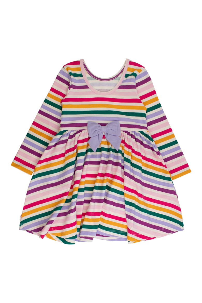 Colorful Rainbow Stripe Long Sleeve Skater Dress, Main, color, WHITE