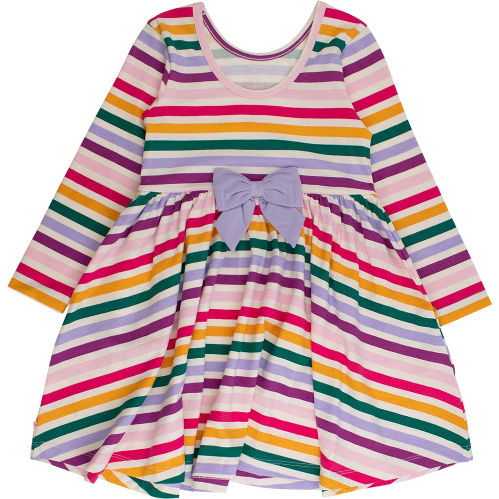 Rufflebutts Colorful Rainbow Stripe Long Sleeve Skater Dress In Multi