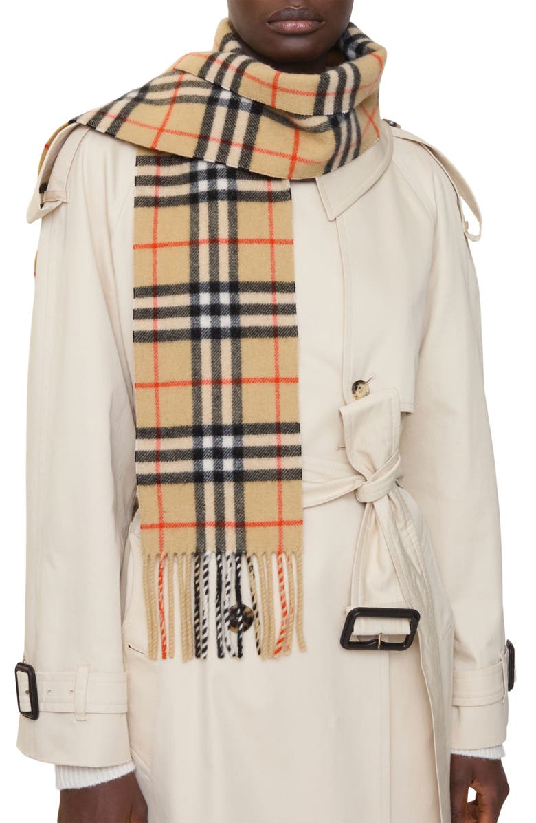 Burberry Check Cashmere Scarf, Alternate, color, Sand