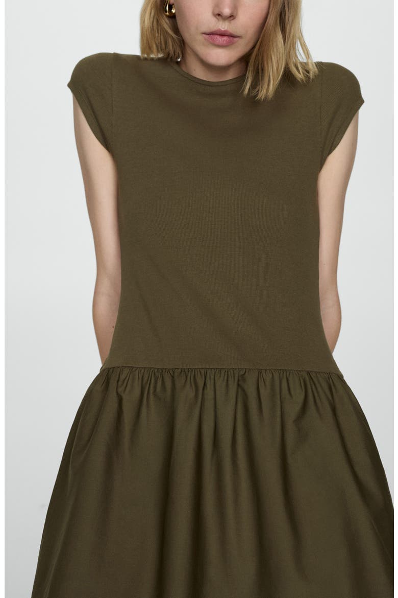 Mixed Media Fit & Flare T-Shirt Dress, Alternate, color, KHAKI GREEN