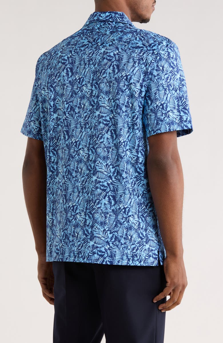 Bugatchi Leaf Print Camp Shirt, Alternate, color, Air Blue