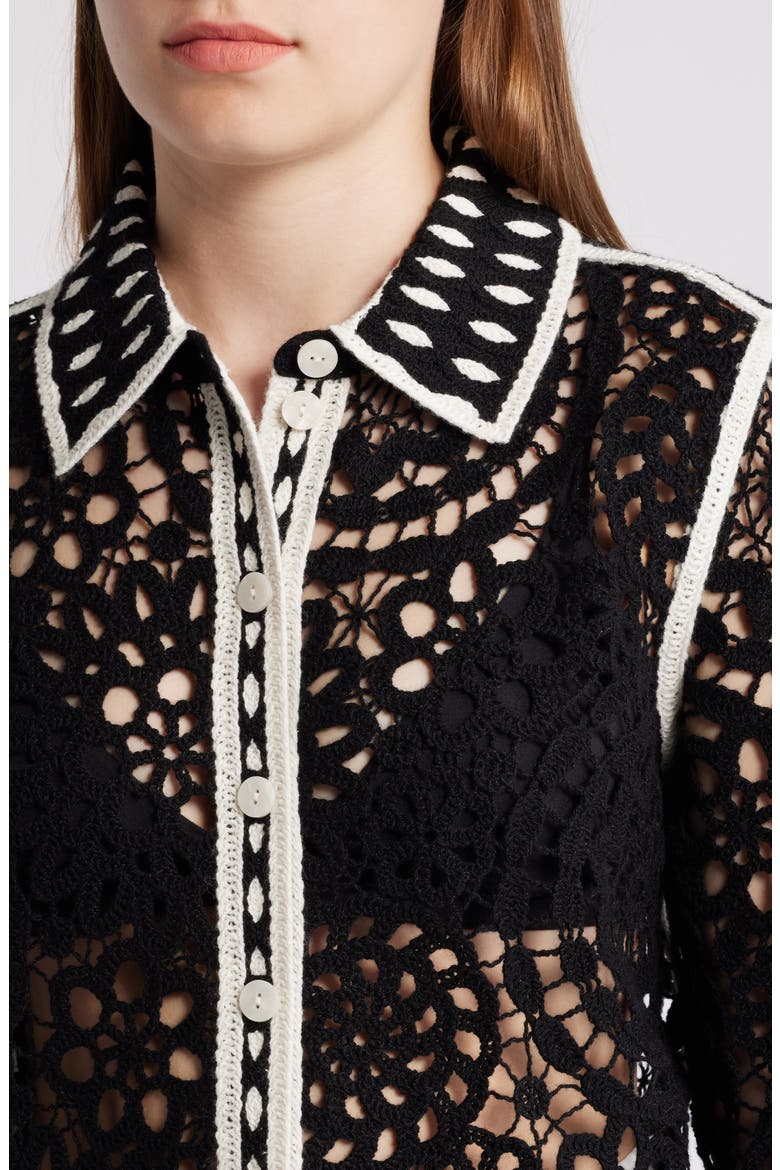 Wool & Cotton Lace Button-Up Shirt, Alternate, color, BLACK DARK