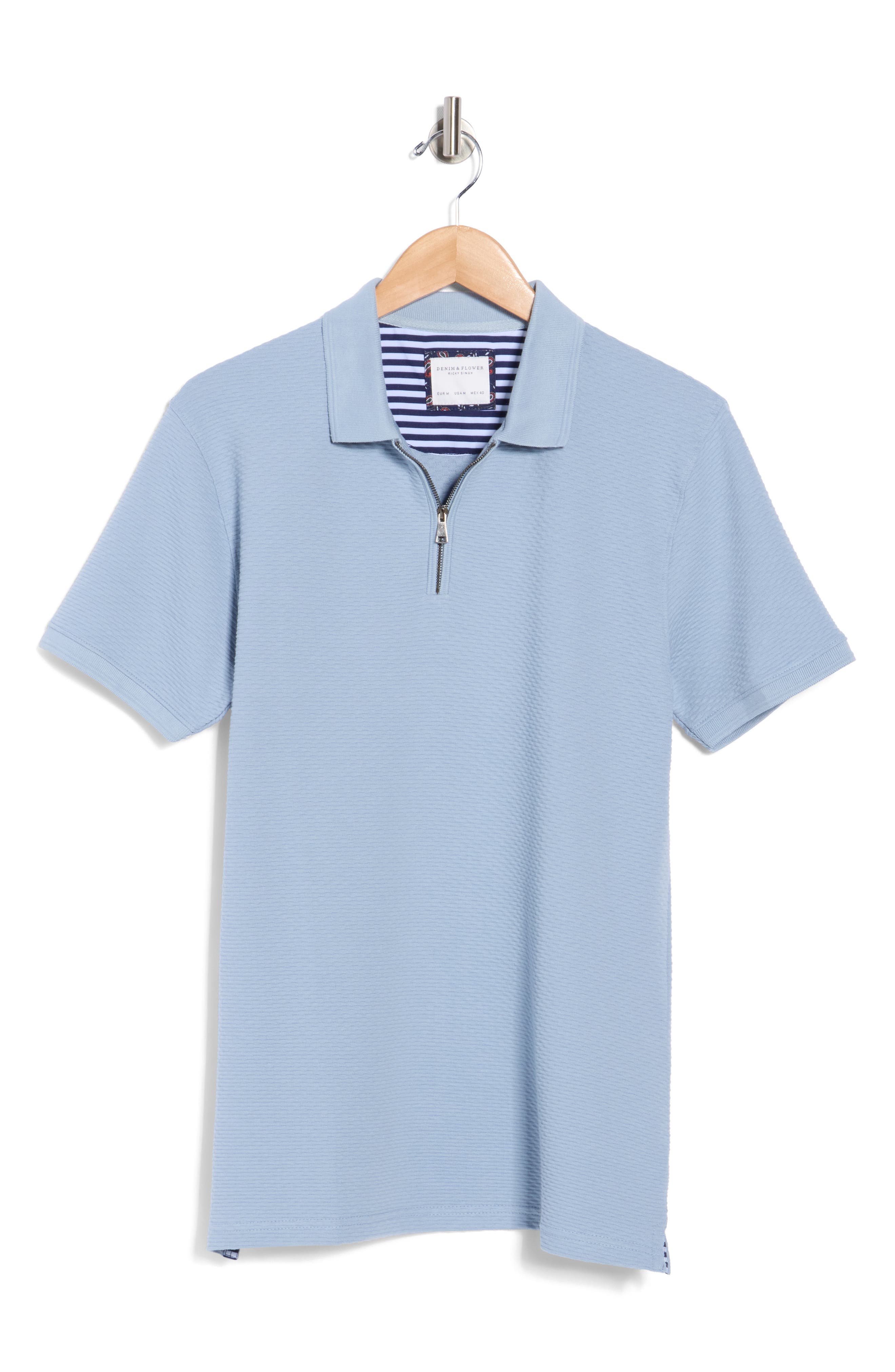 DENIM AND FLOWER Textured Cotton Blend Quarter Zip Polo