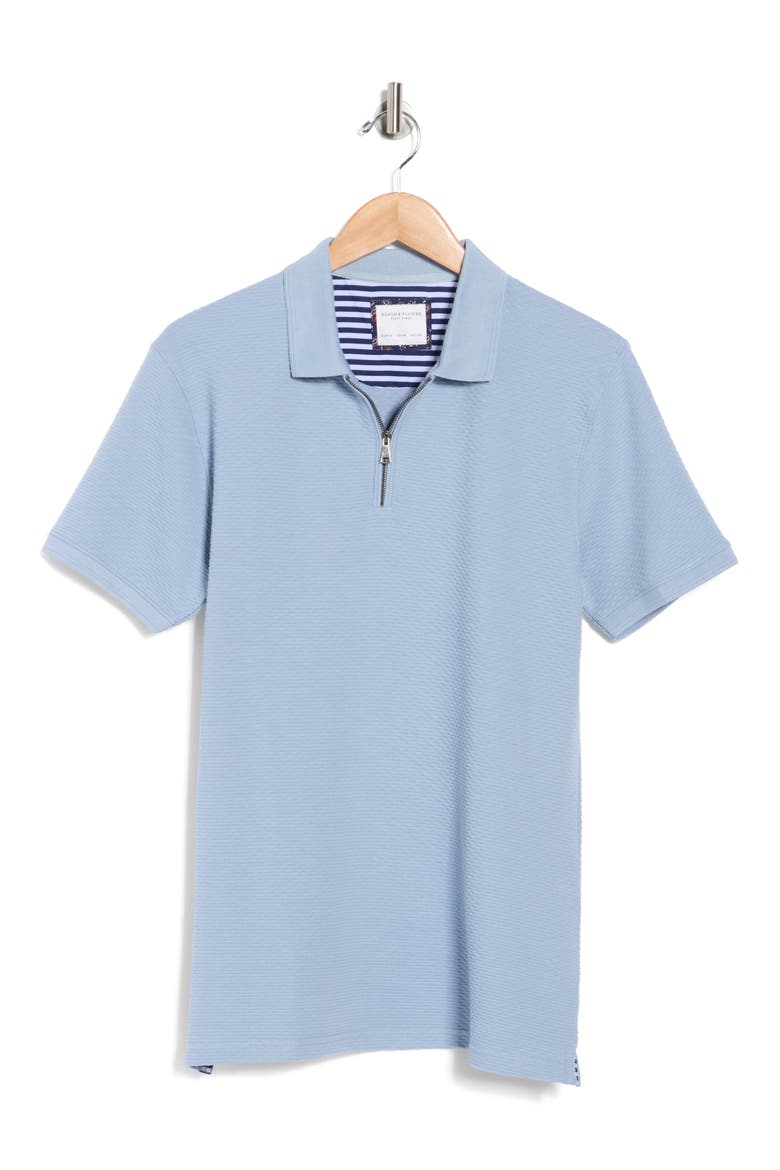 Textured Cotton Blend Quarter Zip Polo, Alternate, color, LIGHT BLUE