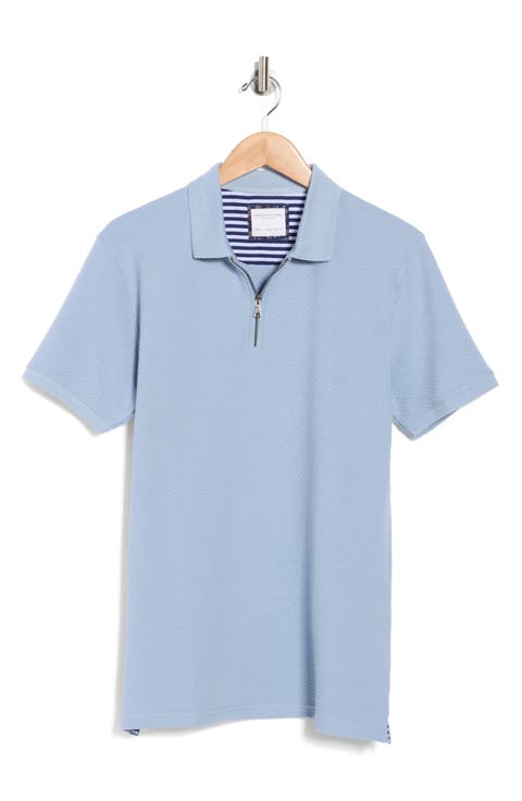 Textured Cotton Blend Quarter Zip Polo