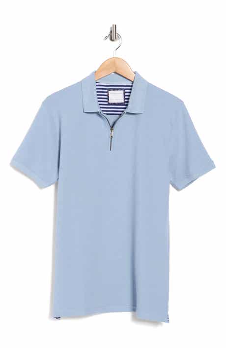 DENIM AND FLOWER Textured Cotton Blend Quarter Zip Polo