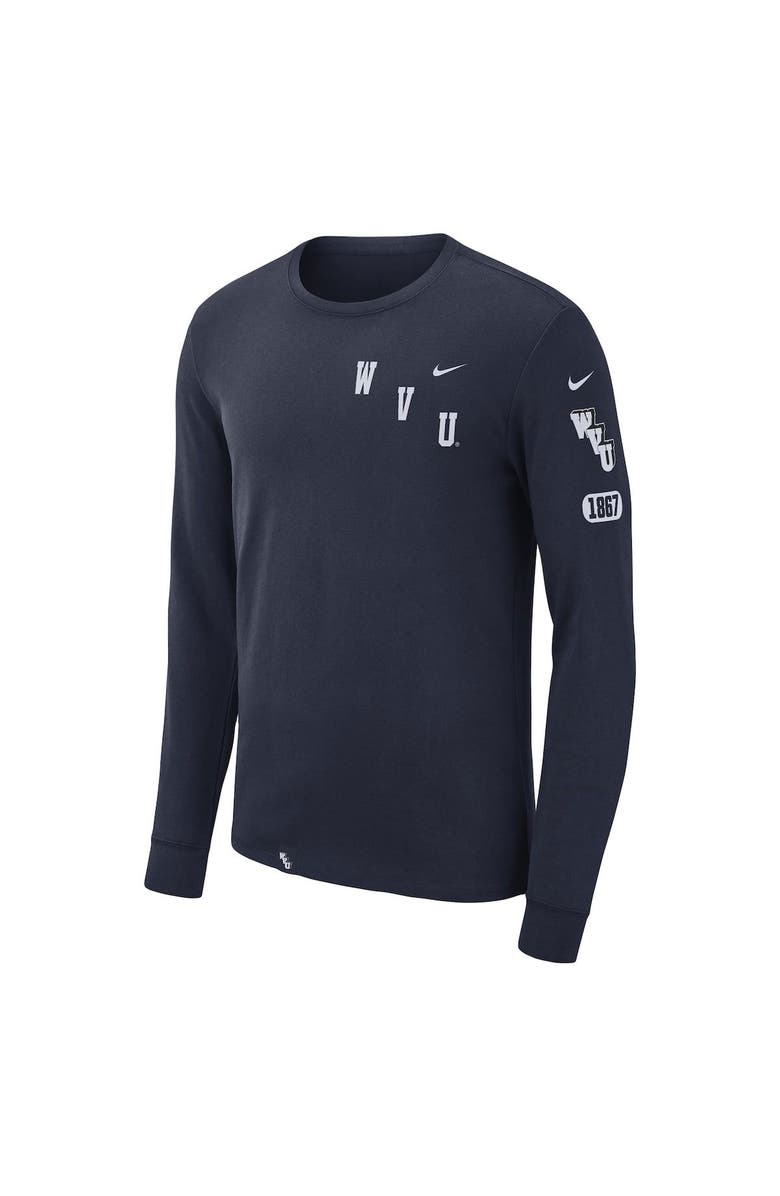 Nike Men's Nike Navy West Virginia Mountaineers Repeat Logo 2-Hit Long Sleeve T-Shirt, Alternate, color, 