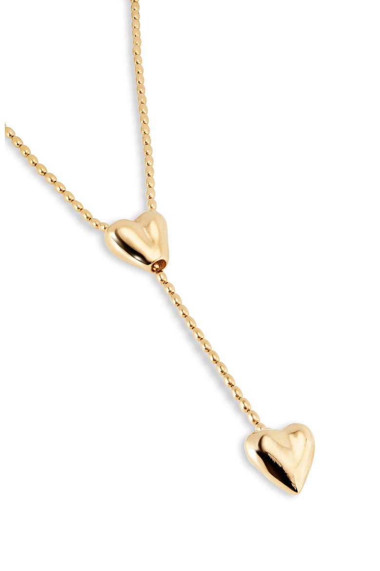 Double Heart Y Necklace, Alternate, color, Gold