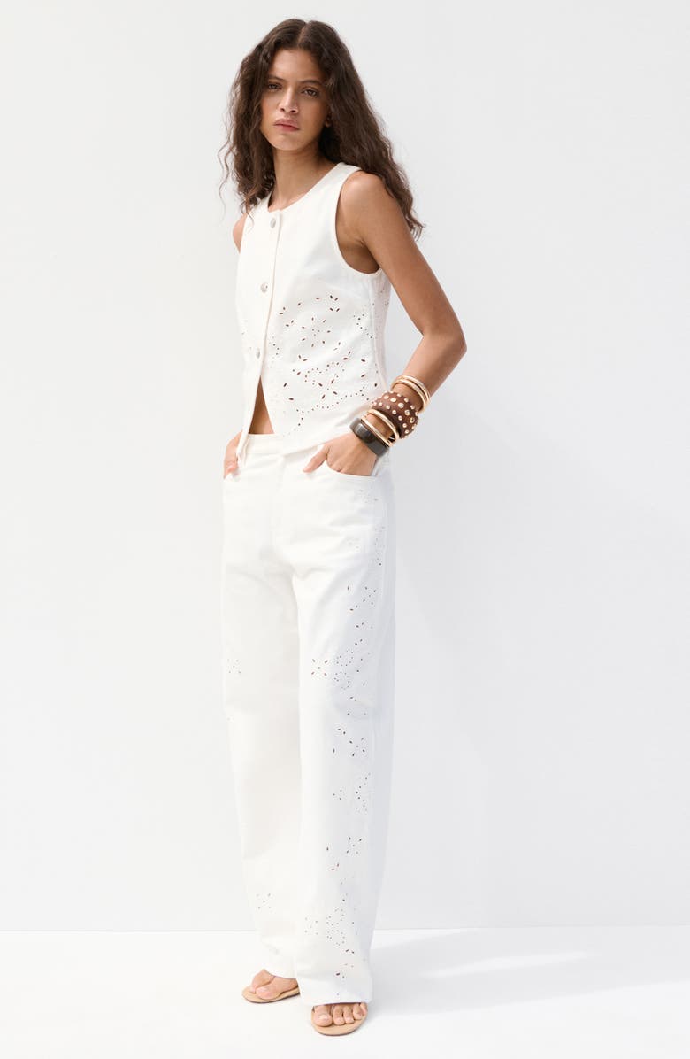 MANGO Eyelet Embroidered Denim Vest, Alternate, color, White