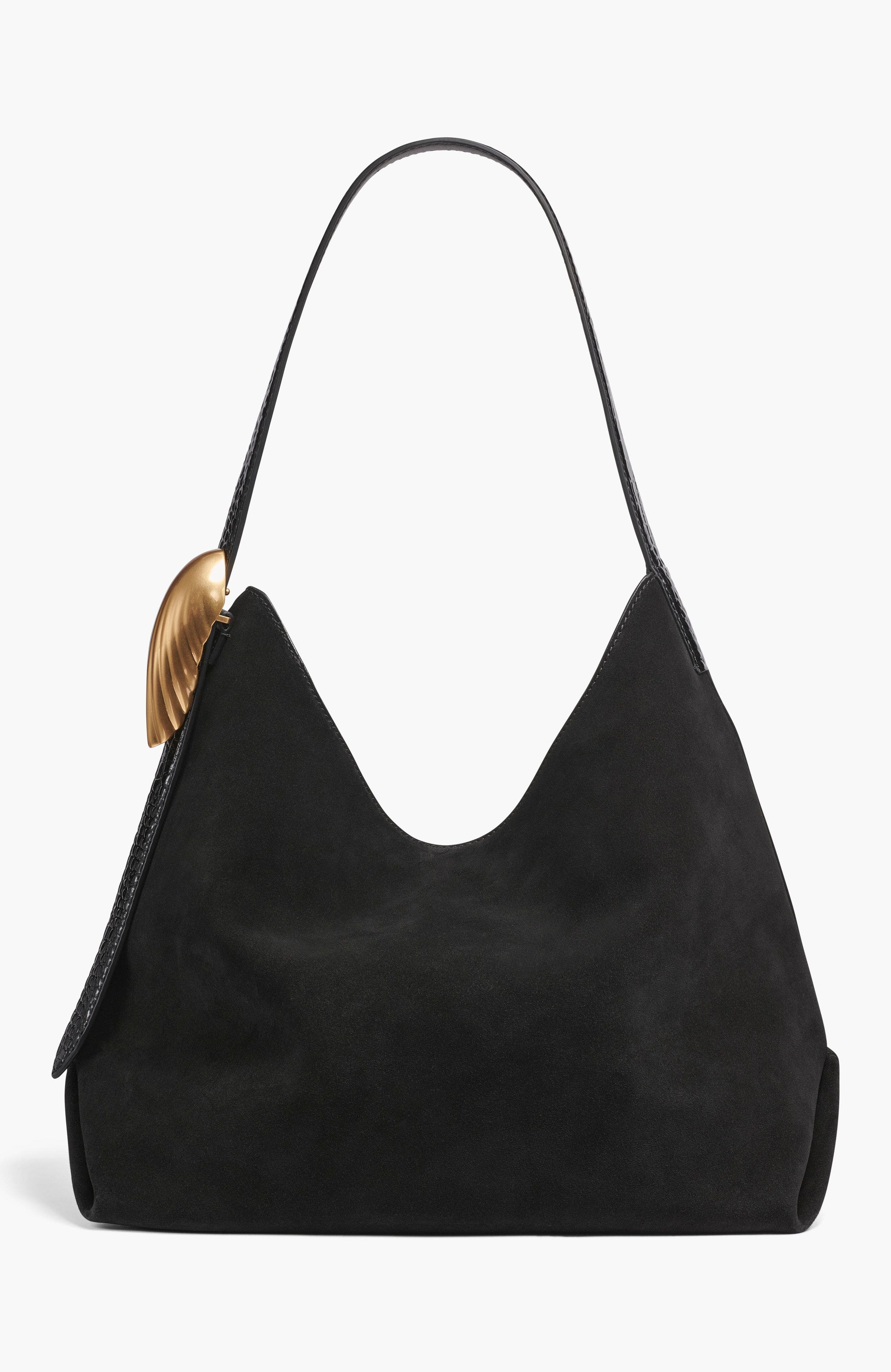 Donna Karan New York Georgette Suede Shoulder, Alternate, color, Black/Gold