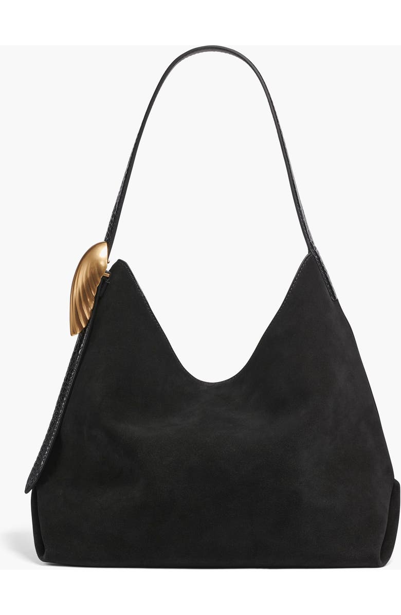 Donna Karan New York Georgette Suede Shoulder, Alternate, color, Black/Gold