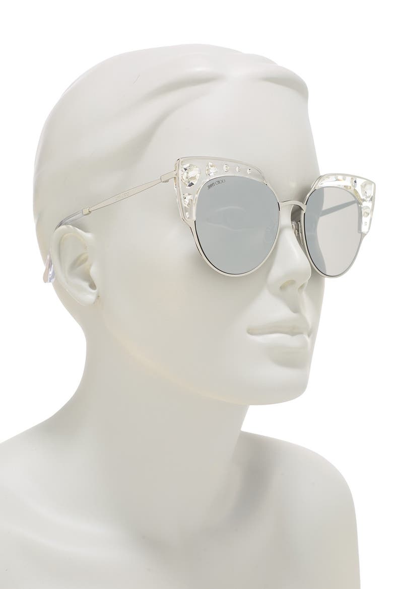 Audrey 54mm Embellished Cat Eye Sunglasses, Alternate, color, CRYS SILV