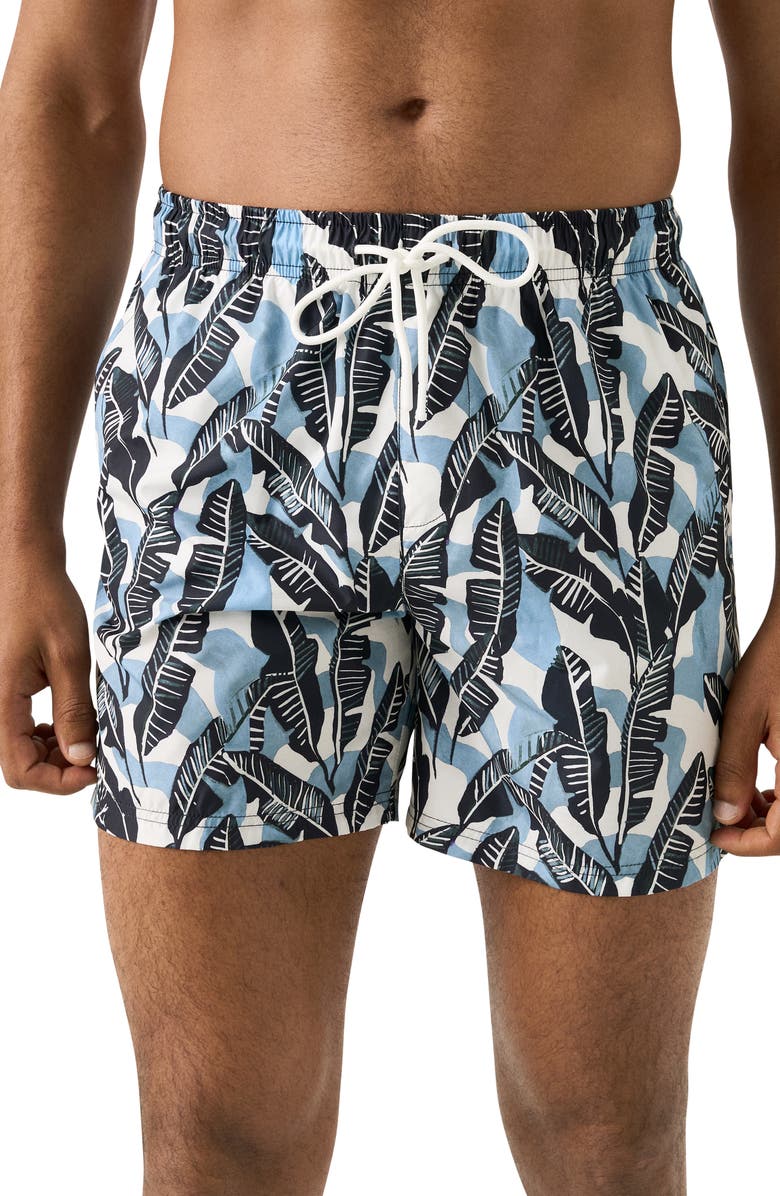 Eton Tropical Leaf Print Swim Trunks, Main, color, Black